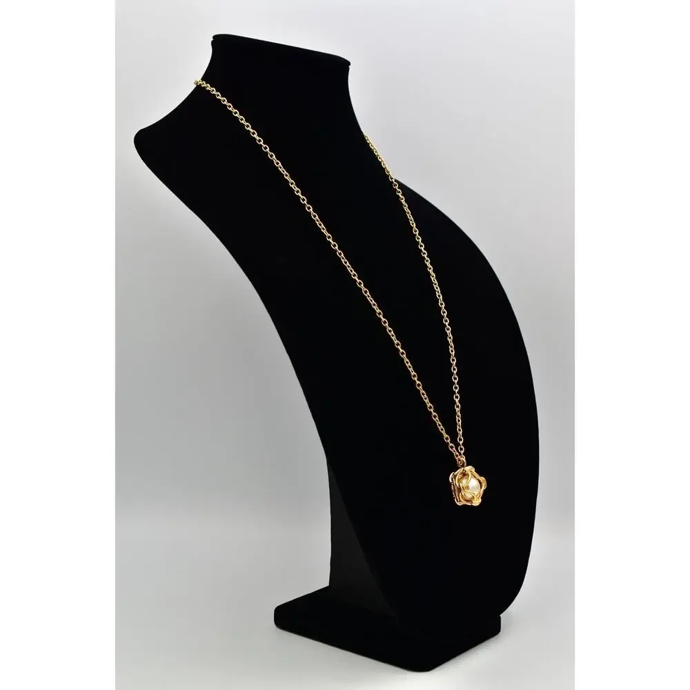 Joan Rivers Vintage Caged Pearl Pendant Necklace Gold Tone Chunky Signed BinBJ